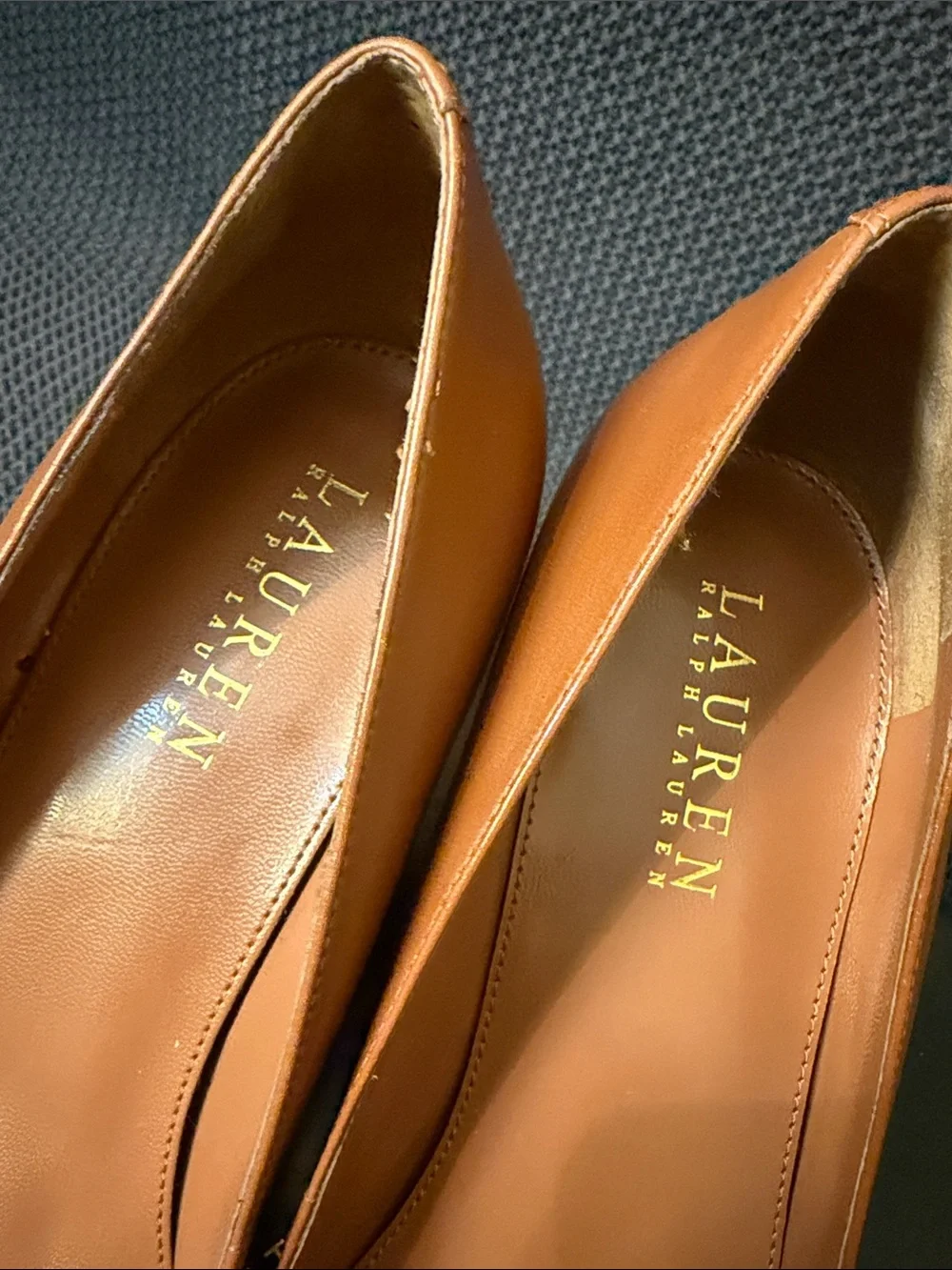 Polo by Ralph Lauren Cognac Leather Heeled Pumps with Gold Buckle